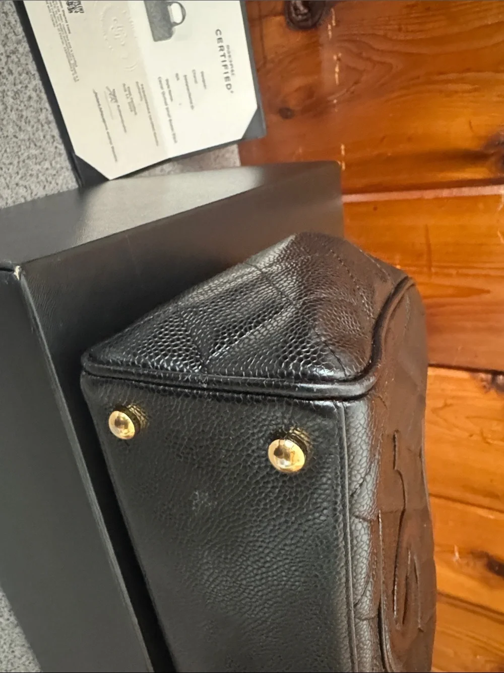 CHANEL Black Quilted Caviar Leather Top-Handle Satchel